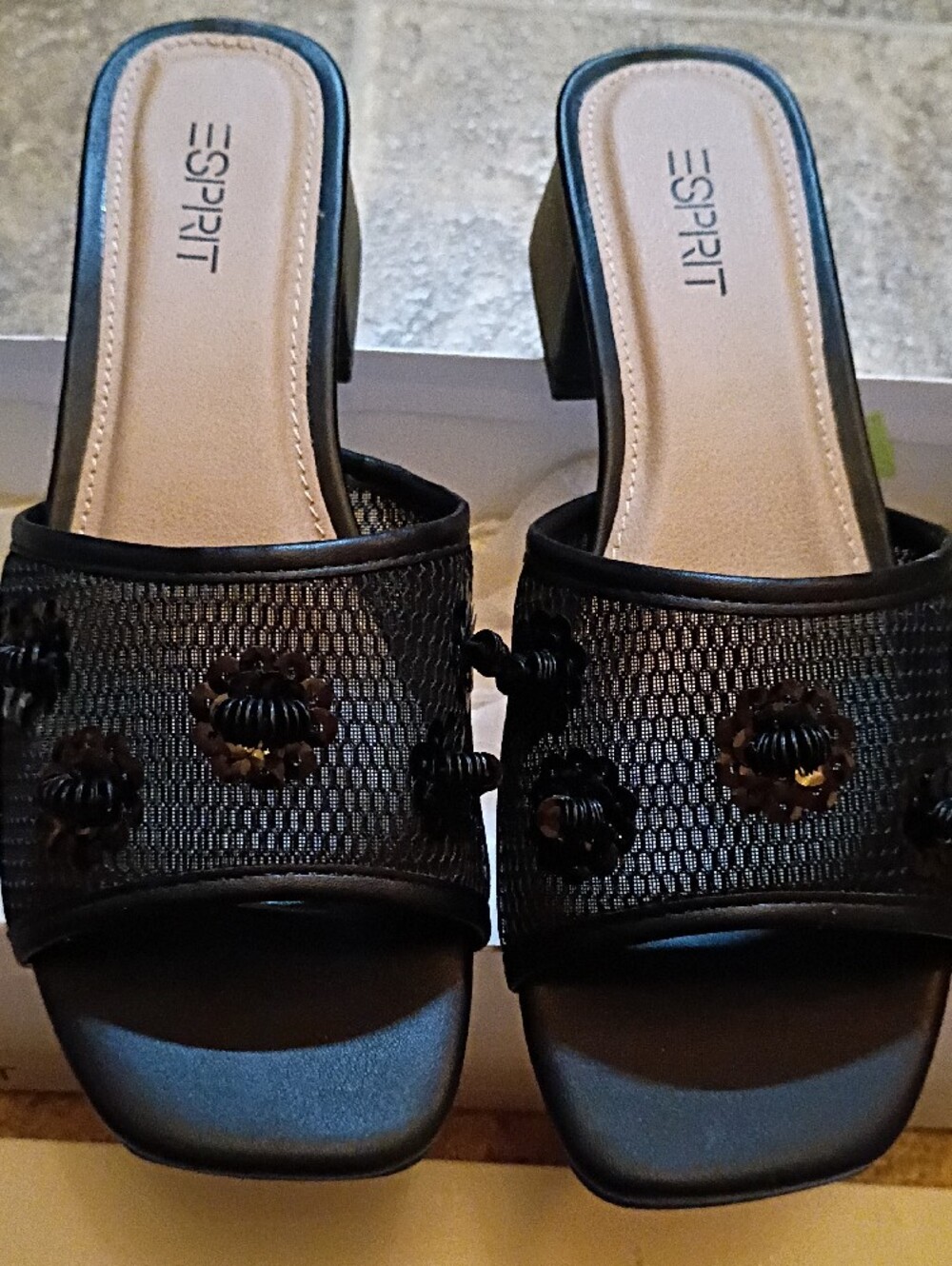 Esprit Women's Black Slip-On Mules with Knotted Floral Accents Size 7, NWT W/Box - Picture 5 of 16